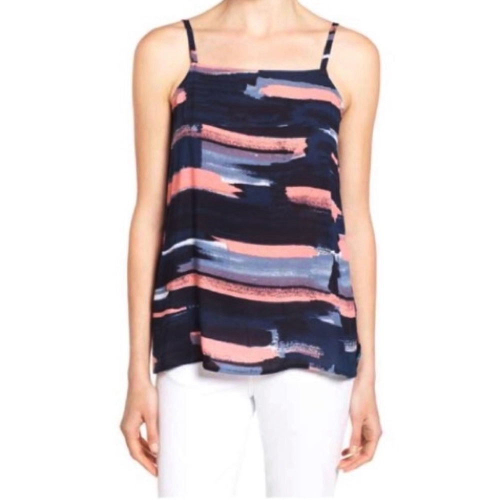 Splendid Maritime Cami Top Navy Blue Pink Abstract Print